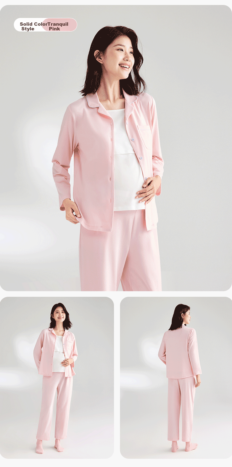 PurCotton High Cotton Content Maternity Nursing Pajama Set Spring Autumn Pink 170 15