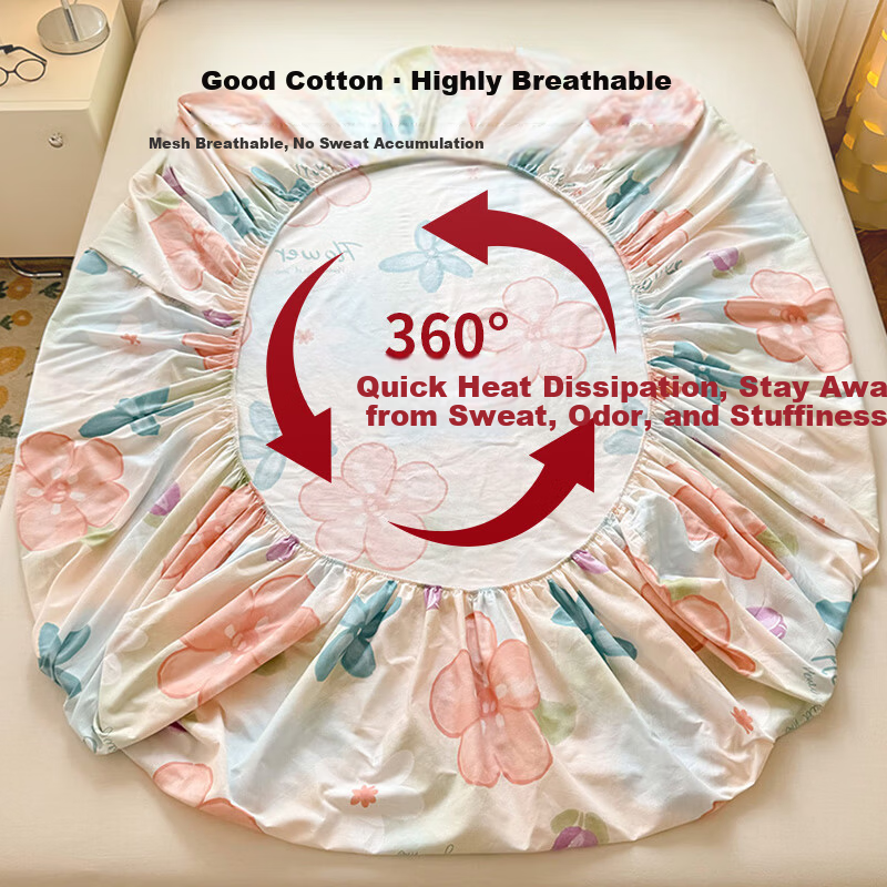 Hodo 100% Cotton Fitted Sheet Mattress Protector Cover Pure Cotton Bed Cover 1.5x2m