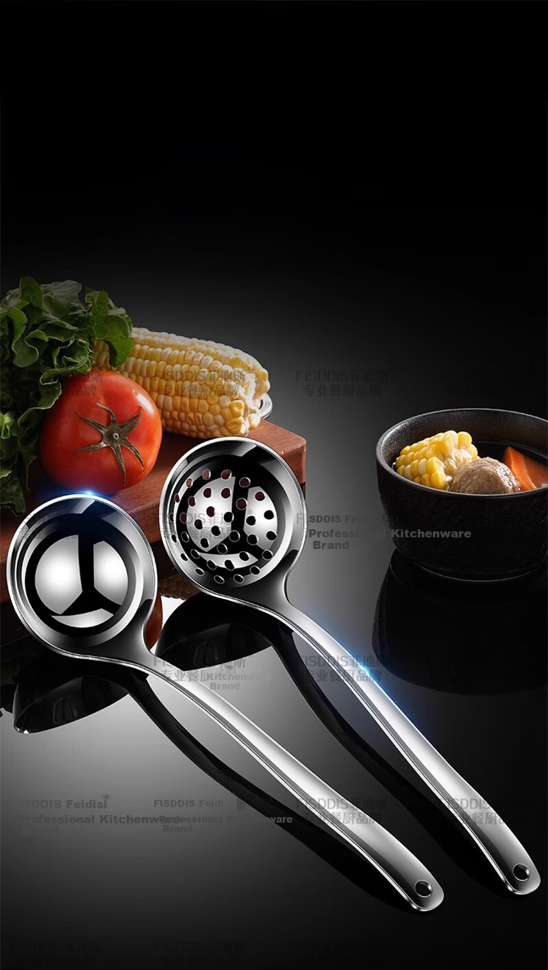 FISDDIS316 Stainless Steel Soup Ladle Hot Pot Slotted Spoon Extra Thick Heat-Resistant Serving Spoon Porridge Ladle Fiya Large 8-Inch Soup Scoop 18