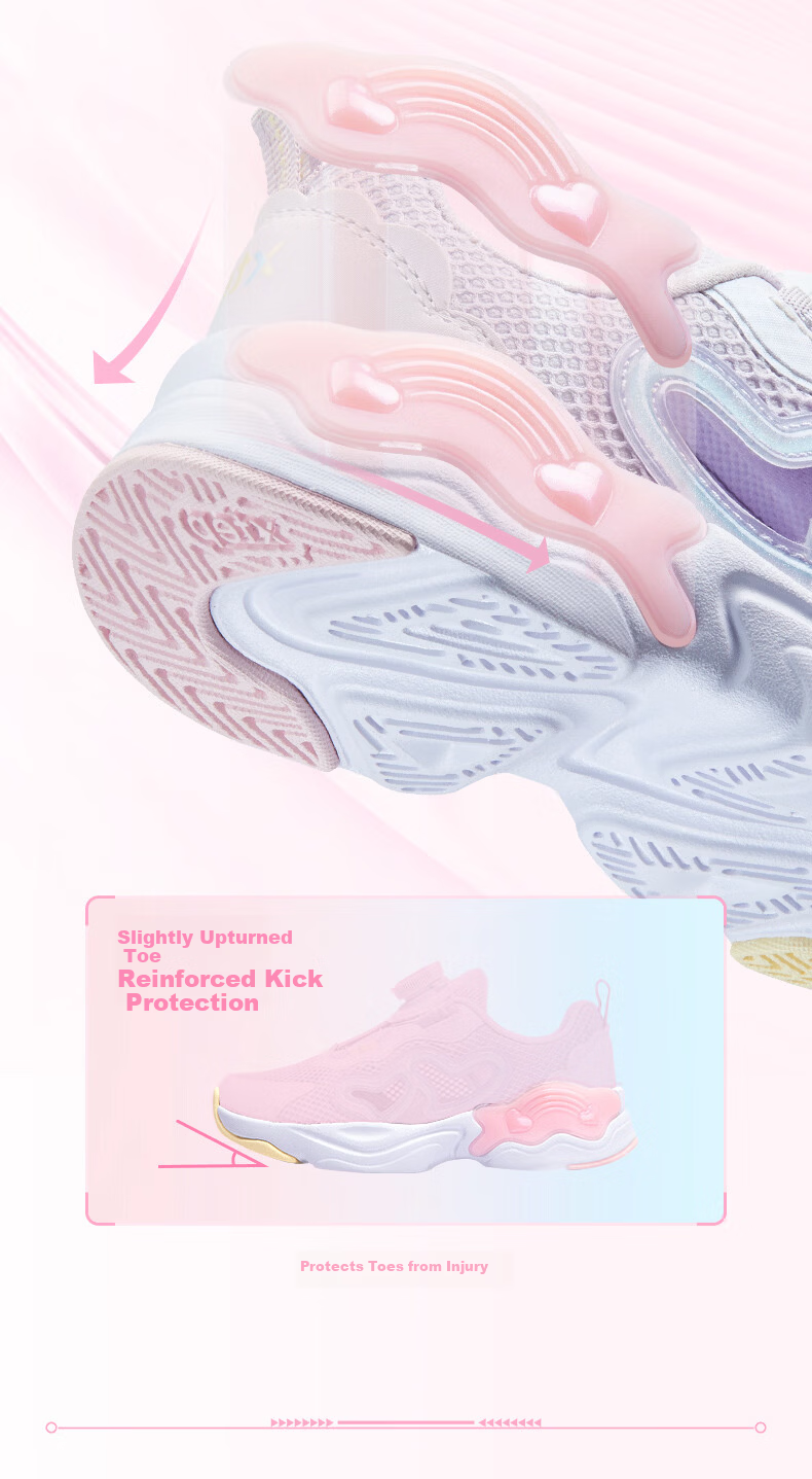 XTEP Kids Toddler Summer Girls Button Hollow Breathable Sports Shoes Light Purple/New White Size 30 8