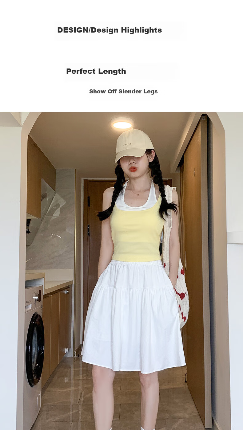 Langsha Cotton-Like Five-Point Short Skirt for Women Summer New Japanese Casual Elastic Waist A-Line Sports Umbrella Skirt 5