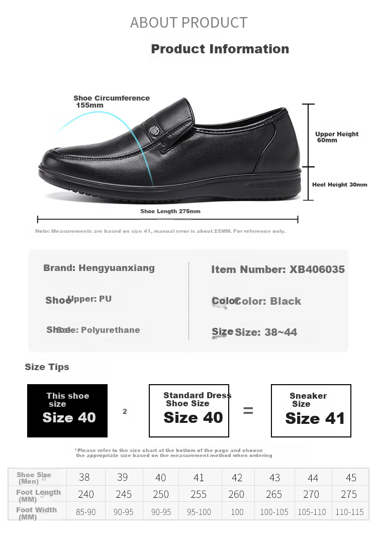 Hengyuanxiang Men's Slip-On Business Casual Breathable Driving Loafers XB406035 Black 40 5