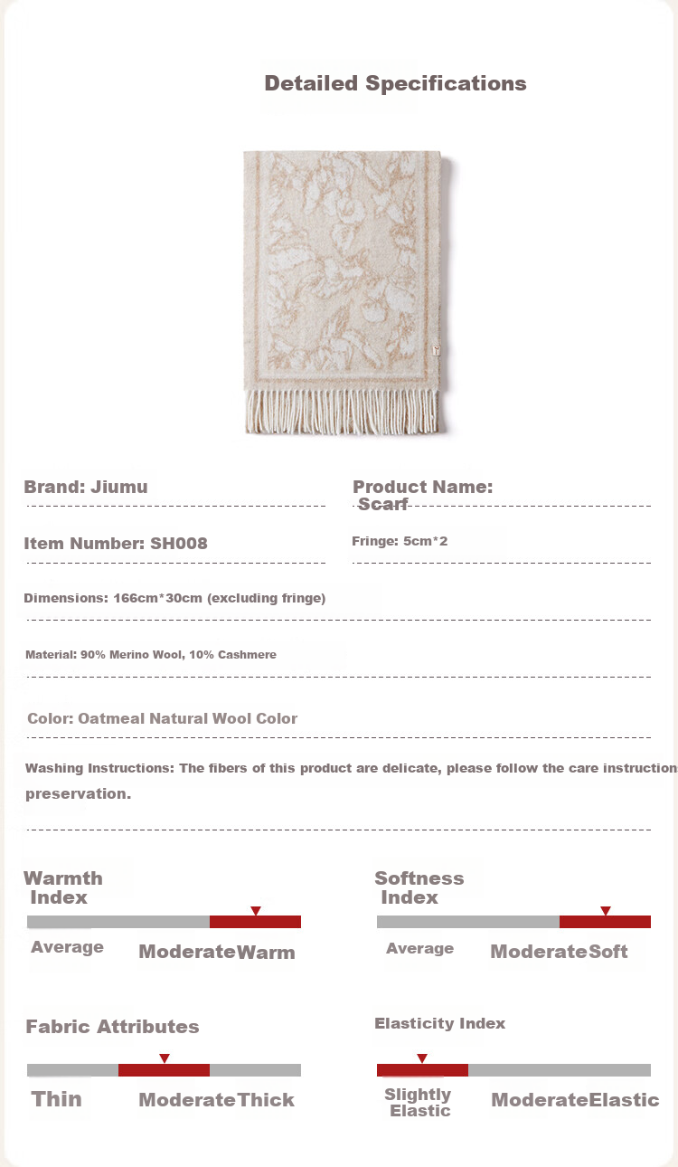 JIUMU Women's Sheep Wool Scarf Autumn Winter Warm Shawl Gift Box for Mother's Day Birthday 10