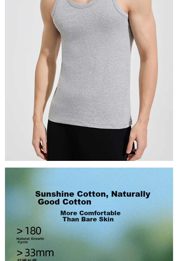 Dushiliren [2-Pack] Men's Tank Top, Pure Cotton Undershirt, Summer Thin Style, 100% Cotton, Sleeveless Sports Vest, 10A Antibacterial 2