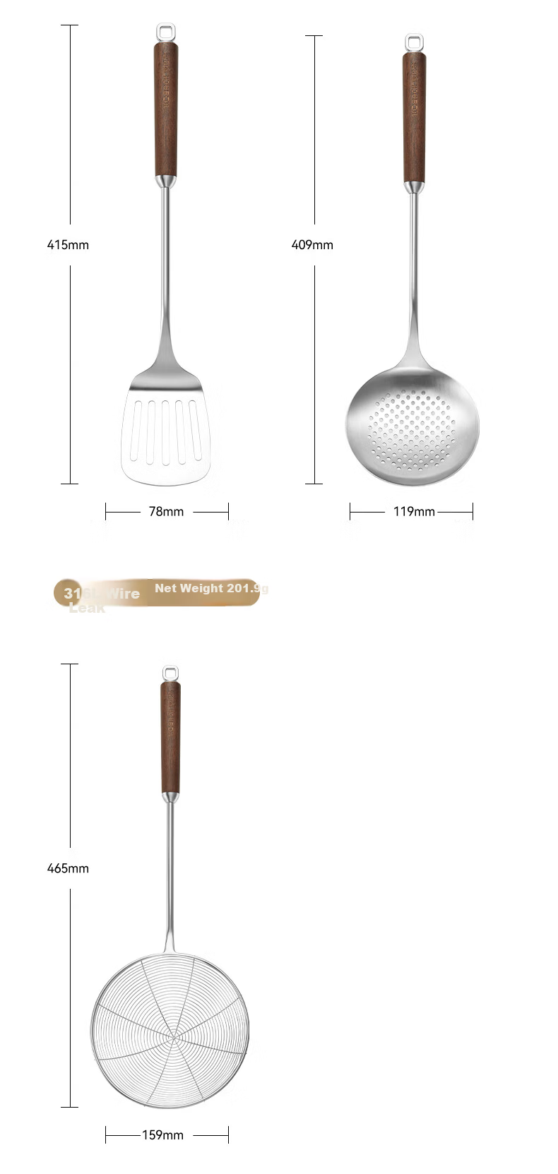 KBH 316L Stainless Steel Skimmer Spoon with Extended Walnut Handle, Heat-Resistant Thickened Oil Strainer Spoon 4
