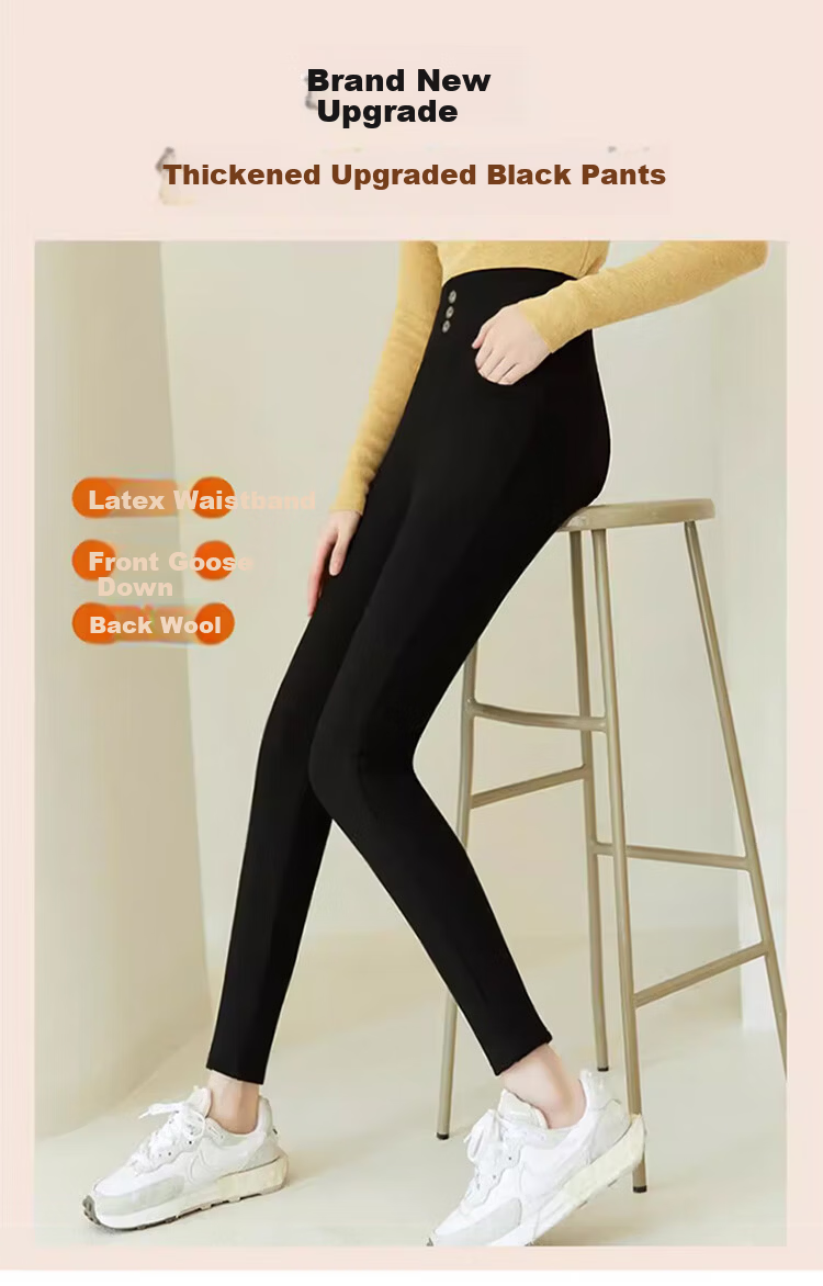 Langsha Women's Down Pants Thickened Winter Outerwear Northeast Goose Down Wool Warm Fleece Slim Black Cotton Pants 8