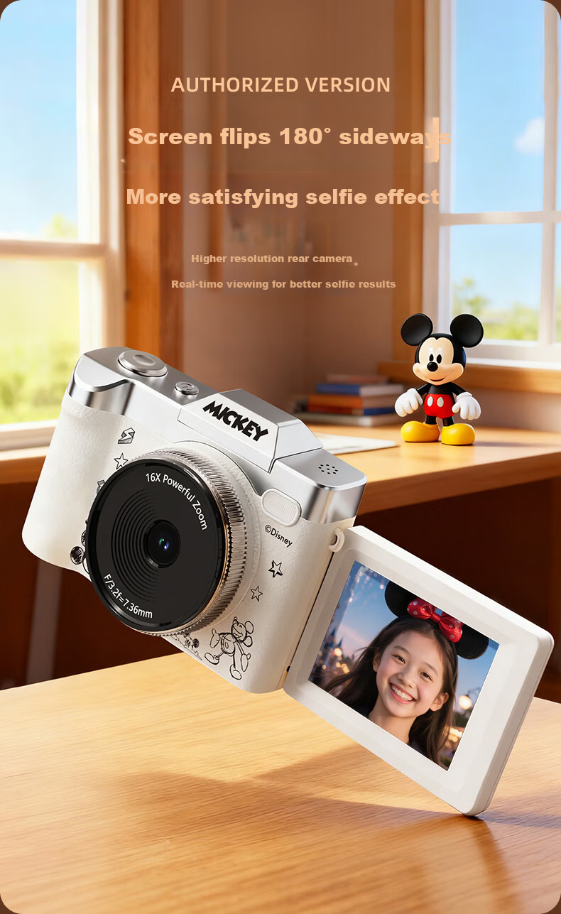 Disney Retro CCD Digital Camera with Flip Screen, Image Stabilization, Beauty Mode – Student Gift for Girlfriend's Birthday 520 9