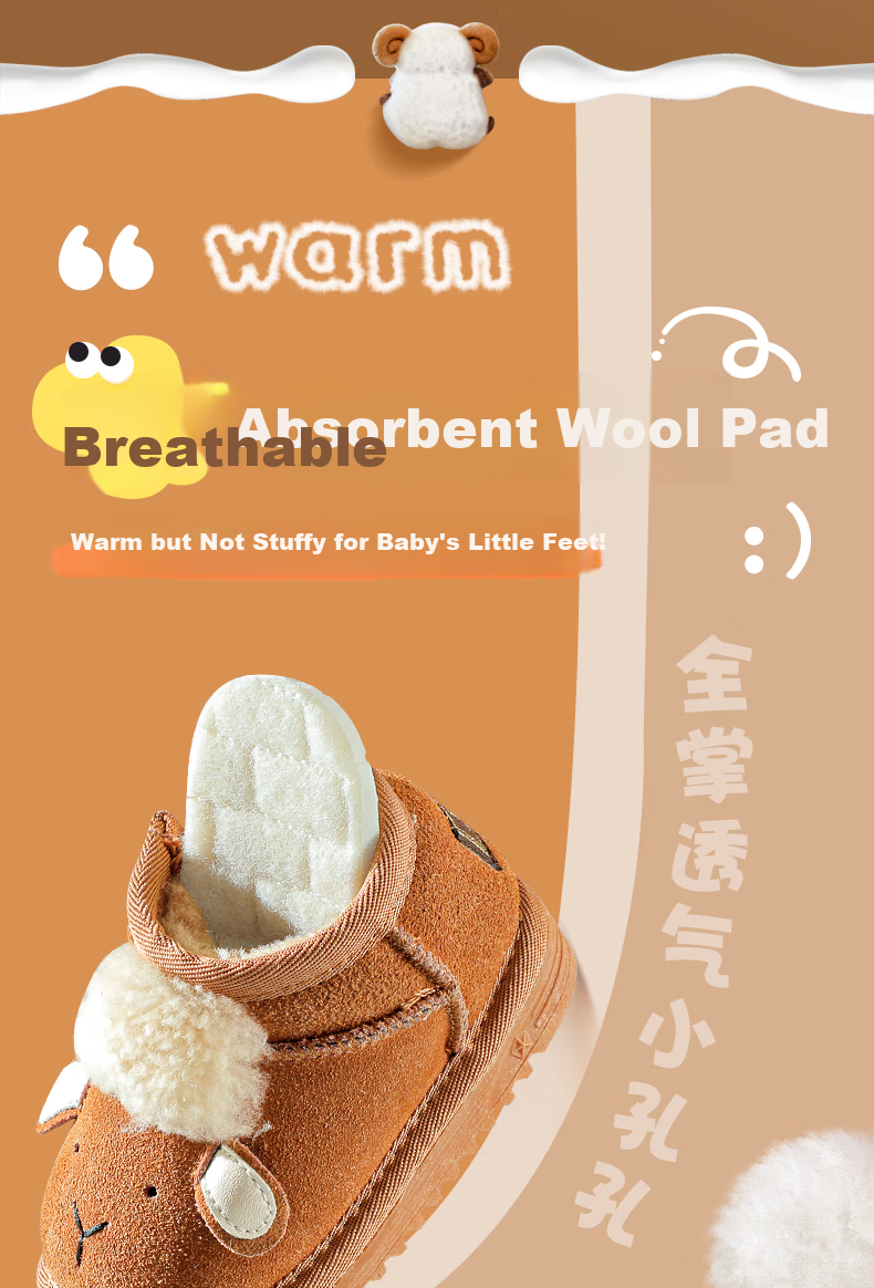 NanJiren 3 Pairs Kids 100% Wool Warm Insoles Plush Thickened Latex Winter Shoes Size 31-32 for Boys and Girls 10