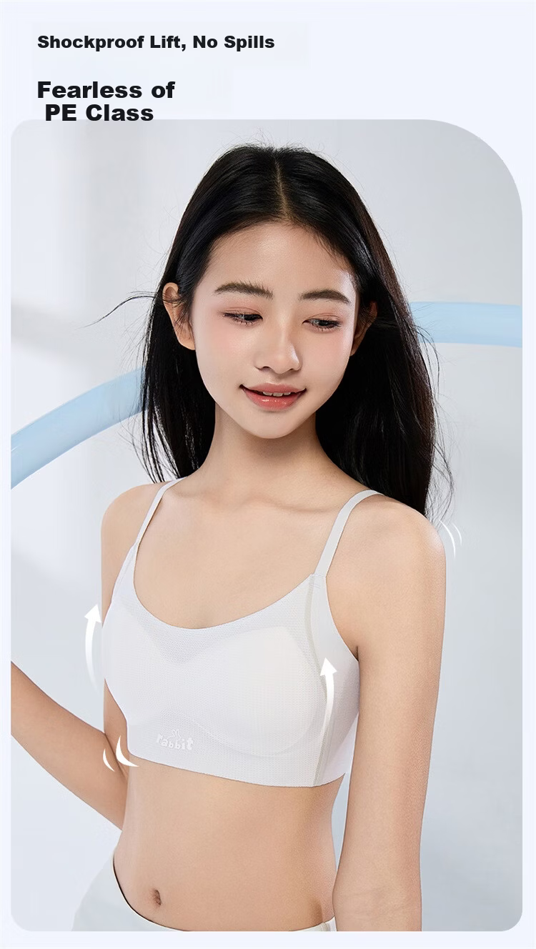 Herbal Original Color [10A Antibacterial] Girls' Seamless Back Beauty Sports Shockproof Bra for High School and Middle School Developing Girls 3