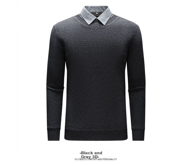 Hengyuanxiang Men's Autumn New Fake Two-Piece Knit Sweater, Business Casual Fleece-Lined Pullover for Young and Middle-Aged Men 23