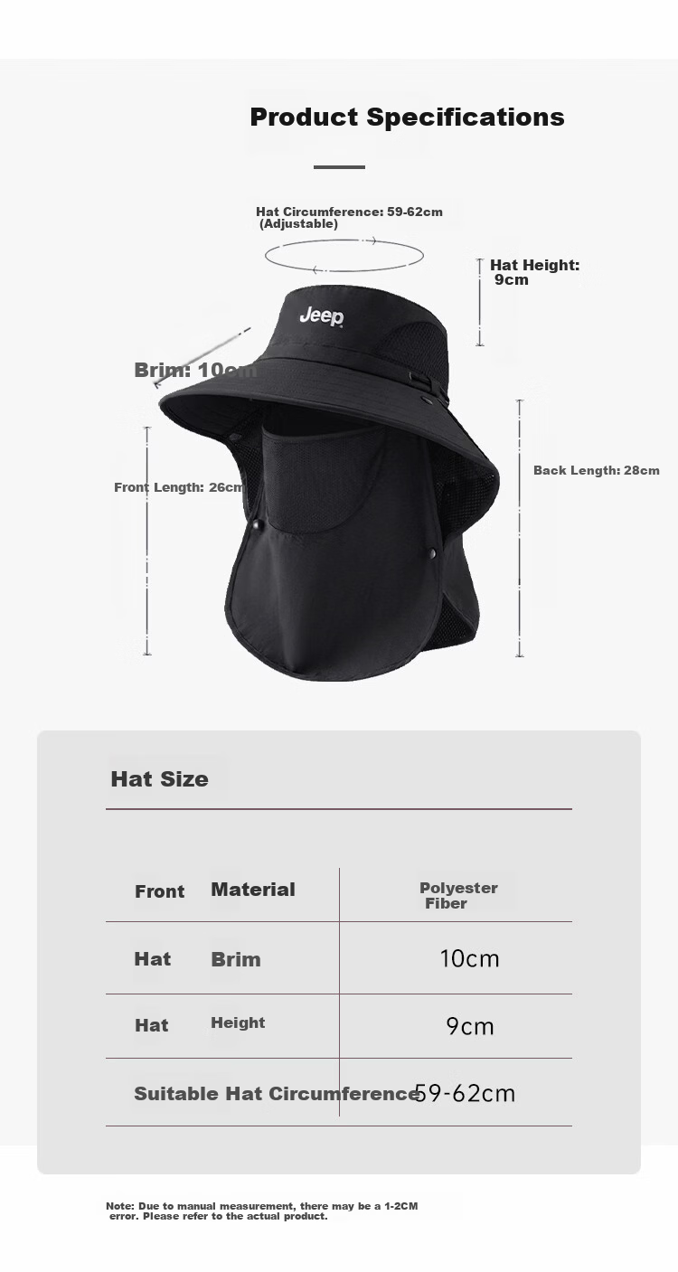 JEEP Men's Sun Protection Hat UV Protection Summer Fisherman Outdoor Hiking Wide Brim Sun Hat 8
