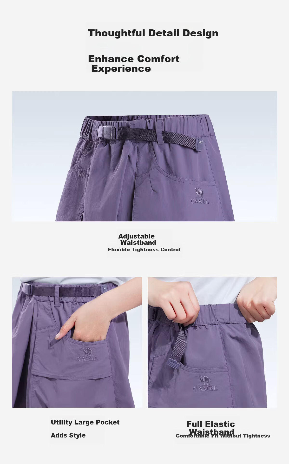 CAMEL Women's Outdoor Quick-Dry Skort 26 Spring Summer Cooling Sweat-Absorbing Sun-Protective Hiking Mountaineering Work Shorts 8085 12