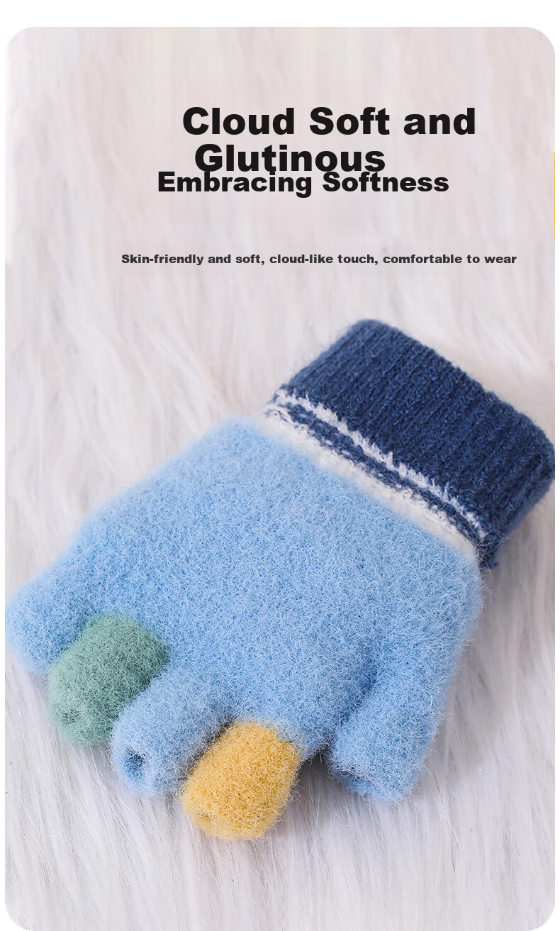 Aibaoqi Children's Winter Warm Flip Half Finger Gloves Boys Thickened Writing Fingerless Gloves T238 Blue 4