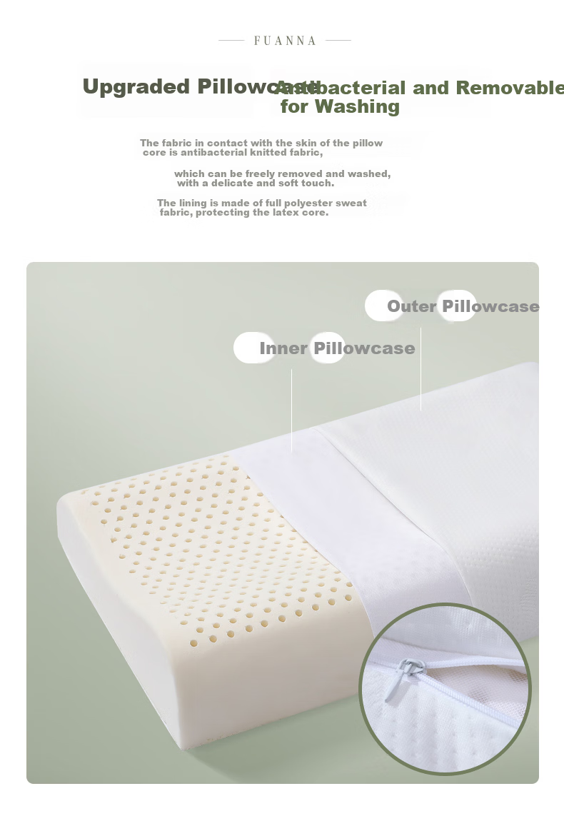 Fuanna Home Textile Latex Pillow Thai Imported Natural Deep Sleep Cervical Pillow Core Antibacterial High Pillow 59*39*10/12cm 10