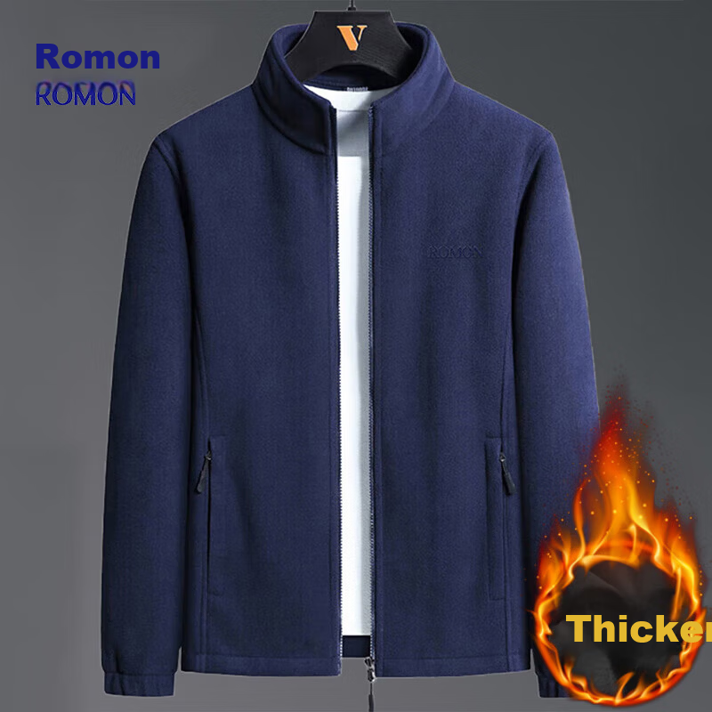 ROMON Men's Spring Business Casual Large Size Warm Fleece Soft Polar Fleece Jacket CS88 Black M
