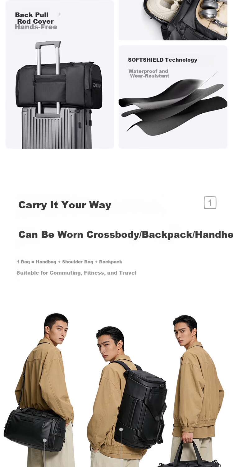 HLA Men's Large Capacity Multifunctional Travel Bag Handheld Backpack Shoulder Crossbody Bag for Business Trip Travel Sports Fitness 2