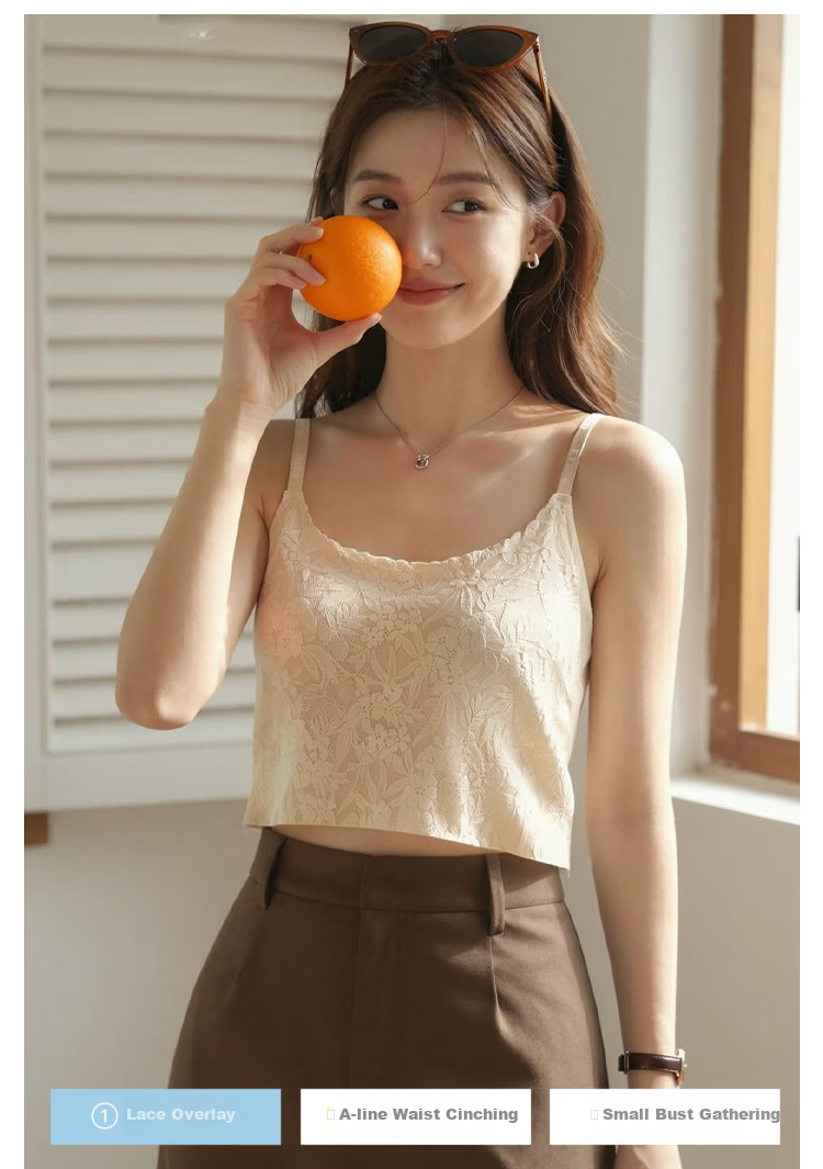 Herbal Original Color Women's Camisole with Chest Pad, Bra-Free, Summer Versatile Sexy Lace Outerwear and Inner Layering Tank Top 3