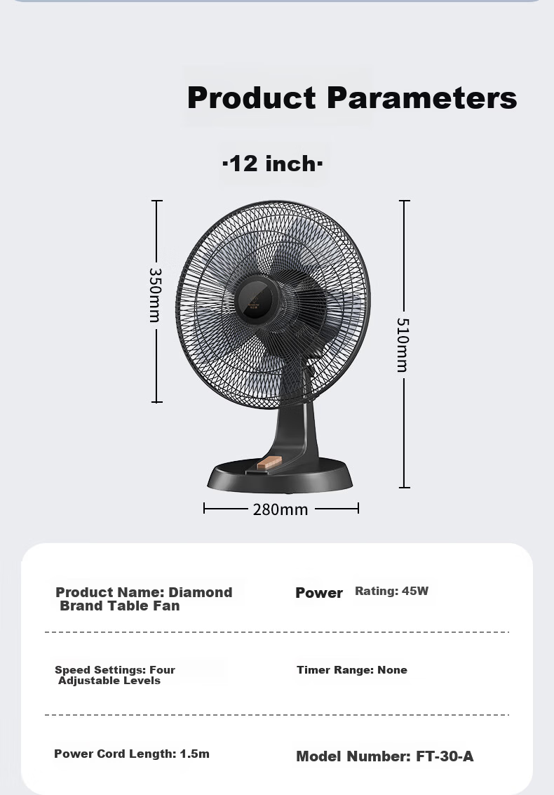 Diamond Brand Electric Fan Home Desktop Fan Dormitory Bedroom Table Fan Living Room Office Table Fan Energy Saving Oscillating Fan FT-35-1 12