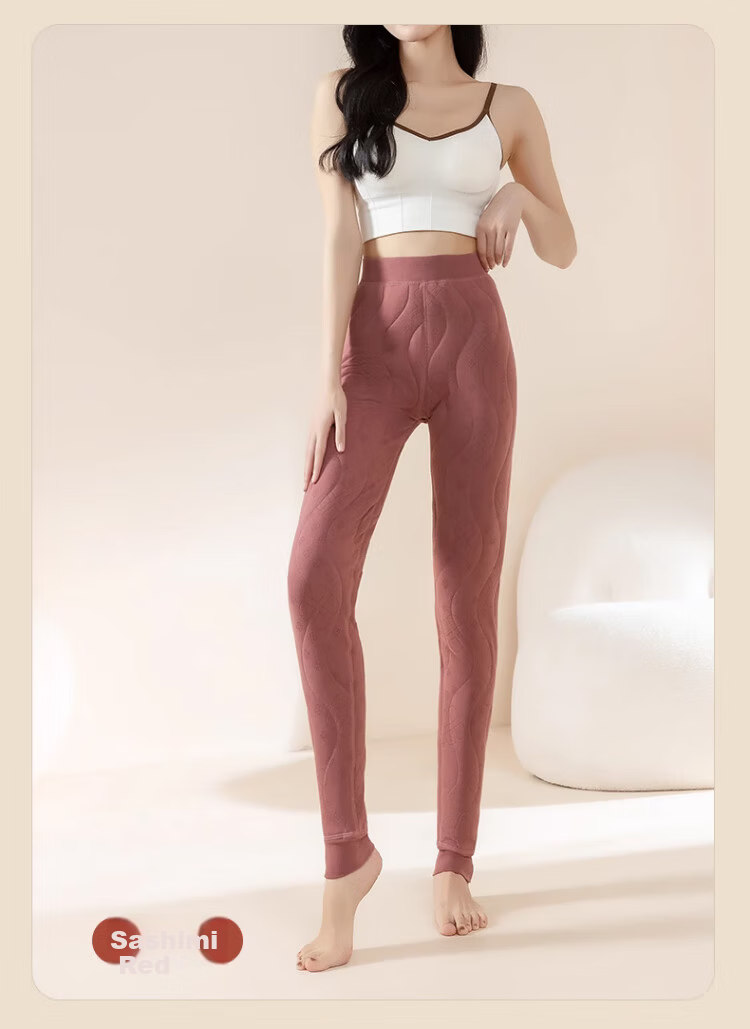 Langsha 100% Wool Thermal Pants Women Autumn Winter Fleece Lined Thickened High Waist Slim Fit Wool Leggings Black 16