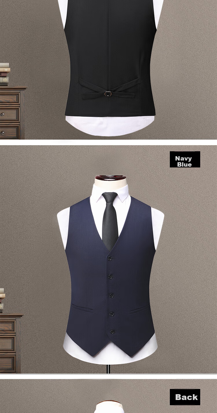 ROMON Men's Suit Vest Trendy Formal Business Casual Blazer Waistcoat Navy Blue XL 7
