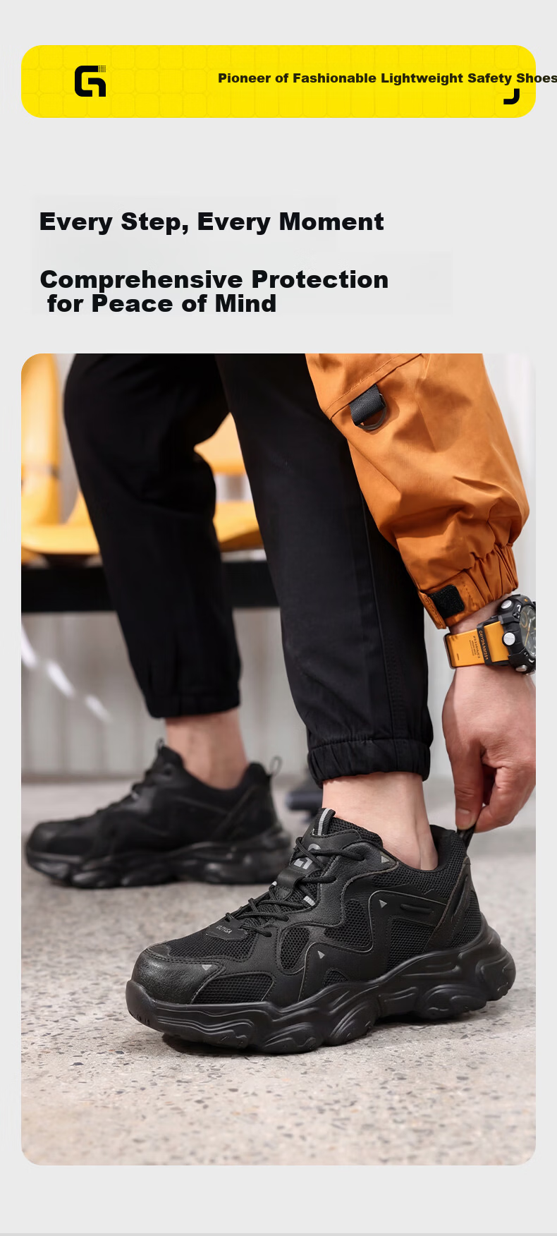 Junbu Safety Shoes Unisex Anti-Smash Anti-Puncture Steel Toe Ultra-Light Breathable Comfortable Work Shoes 6009 Size 41 3