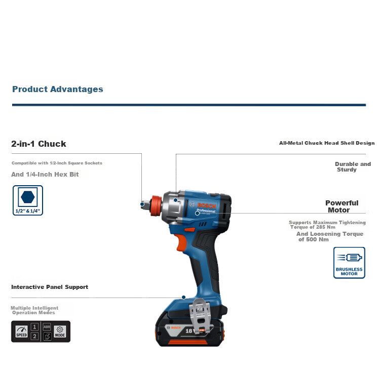 BOSCH Impact Wrench, Electric Air Gun for Installation And Maintenance, 18V Lithium Battery, 350 N·m, GDS18V-350, 4.0Ah Battery *2 12