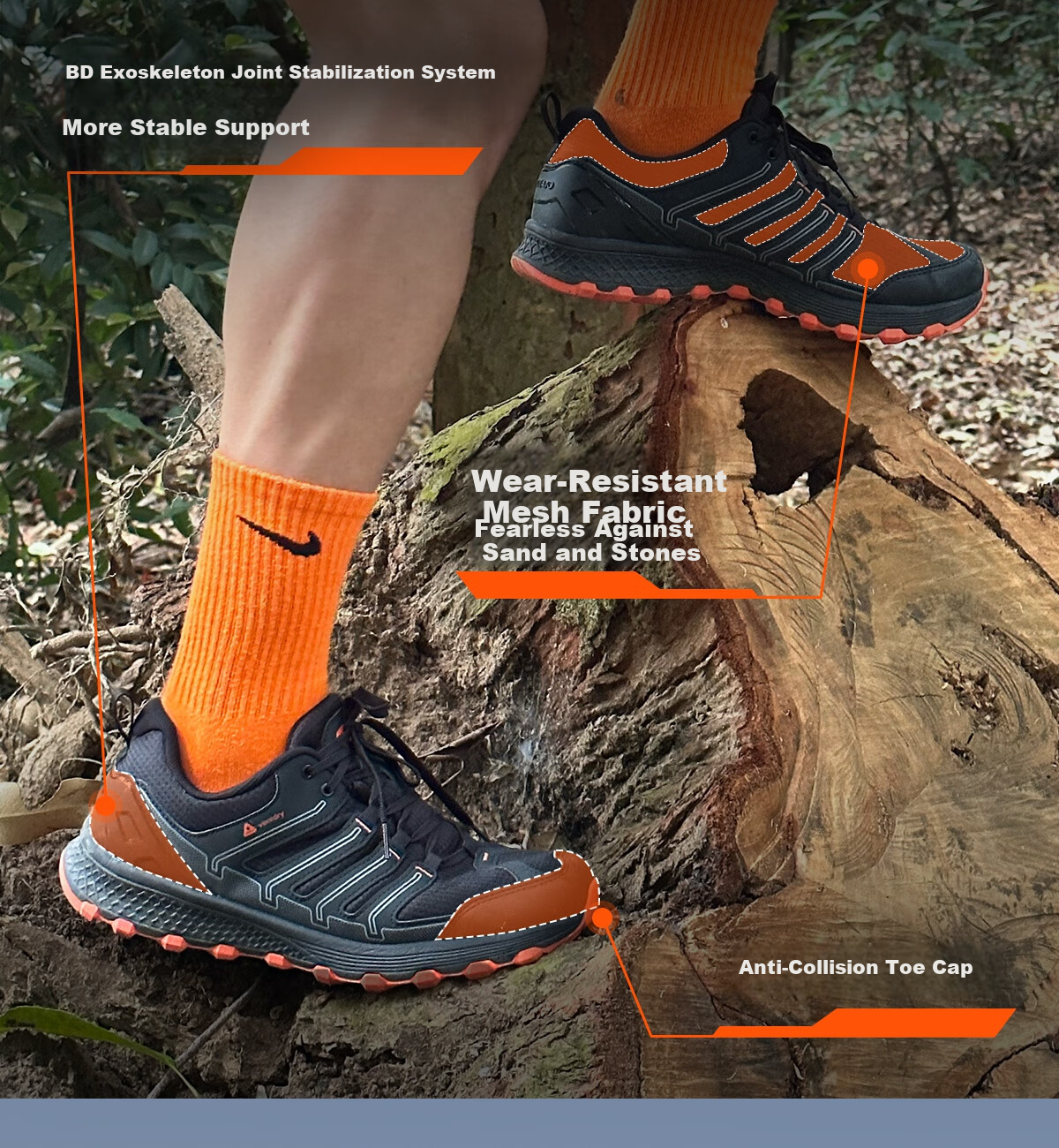 Outdoor Agent Waterproof Non-Slip Shock Absorption High Grip Hiking Mountaineering Shoes Men T52PRO Black Orange Size 35 12