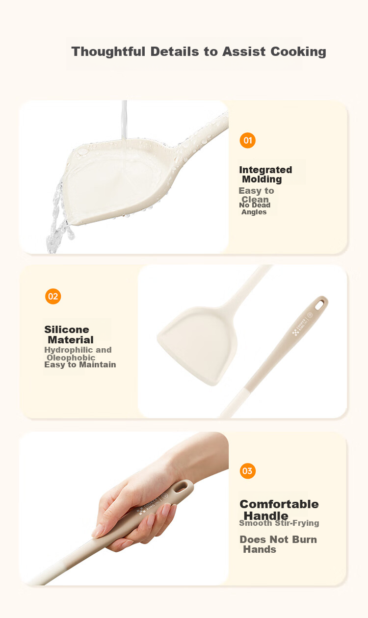 Chuida Huang Antibacterial Food-Grade Silicone Spatula Non-Stick High-Temperature Resistant Chinese Cooking Turner for Frying Pan 11
