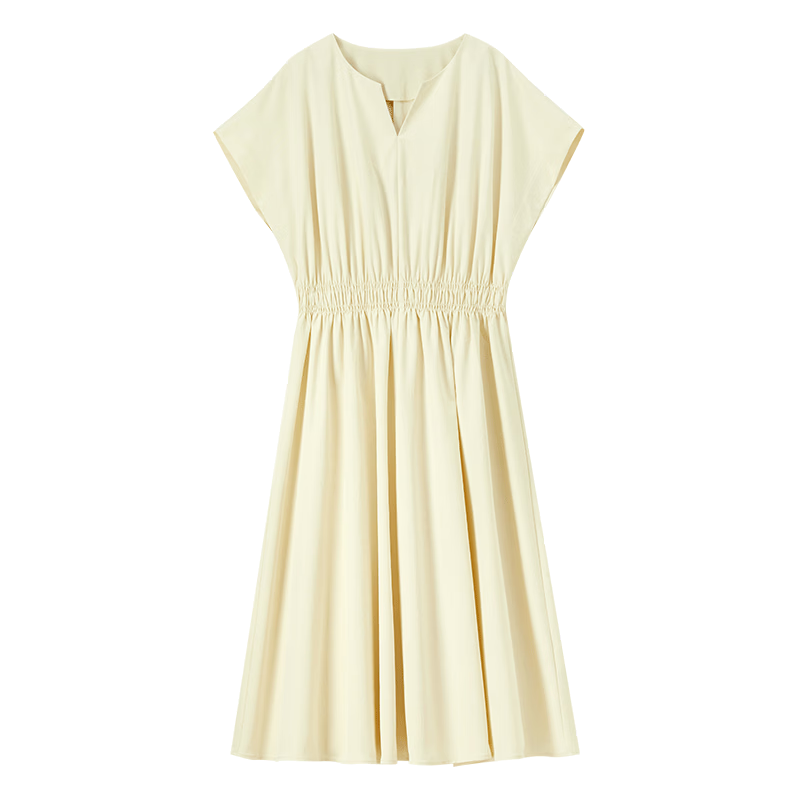 Shangdu Bila Elegant Round V-Neck Korean Style Summer Dress for Women Pear-Shaped Slimming A-Line Dress with Raglan Sleeves Casual Long Dress