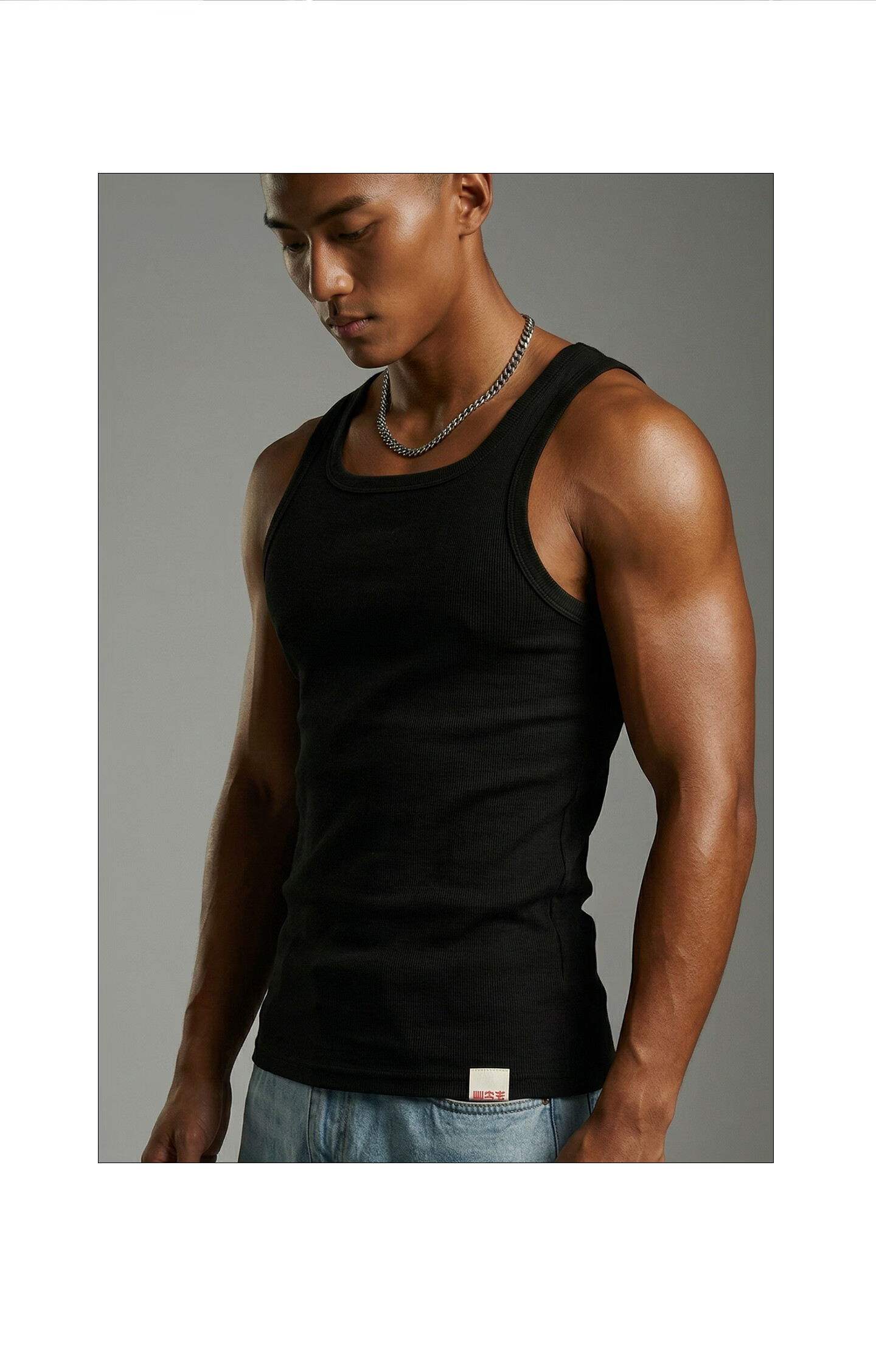 Liangpu Pure Cotton Square Neck Vest Men American Heavyweight Ribbed Slim Fit Sports Fitness Youth High Elastic Sleeveless T-Shirt 4