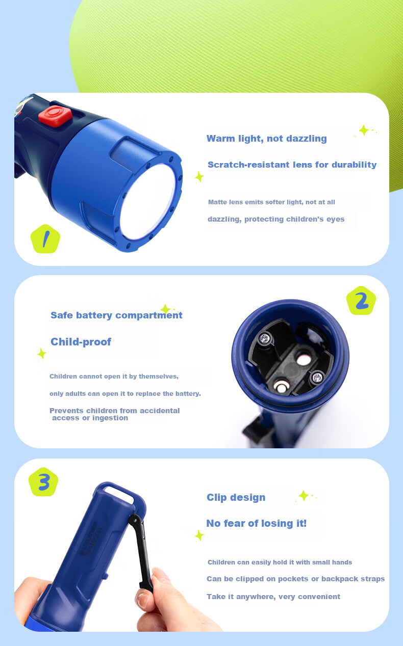 LED LENSER Kids Flashlight Camping Outdoor Lighting Children's Gift Toy Multi-Color Light Replaceable Battery Safe Lead-Free Material 5