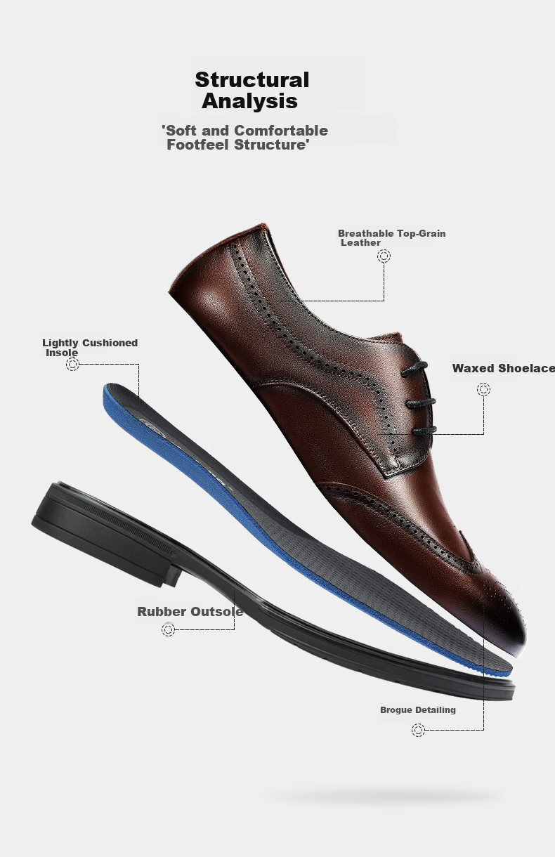LAORENTOU Men's Spring Autumn Brogue Leather Shoes British Style Breathable Formal Wedding Shoes A50237 Black Size 38 4