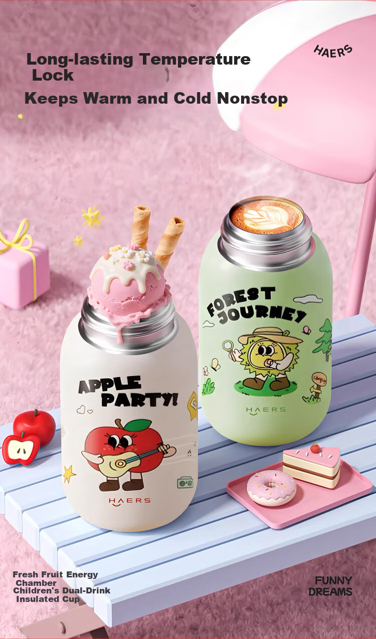 HAERS Children's Insulated Straw Bottle High-Value Student 6-12 Years School Use Large Capacity 540ML Dual Drinking Cup 316 Stainless Steel 4