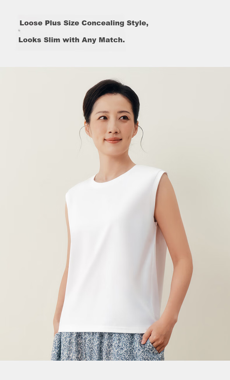 Threegun Women's 100% Cotton Stretch Breathable Ribbed Sleeveless T-Shirt Round Neck Loose Fit Tank Top Suitable for Outerwear 8