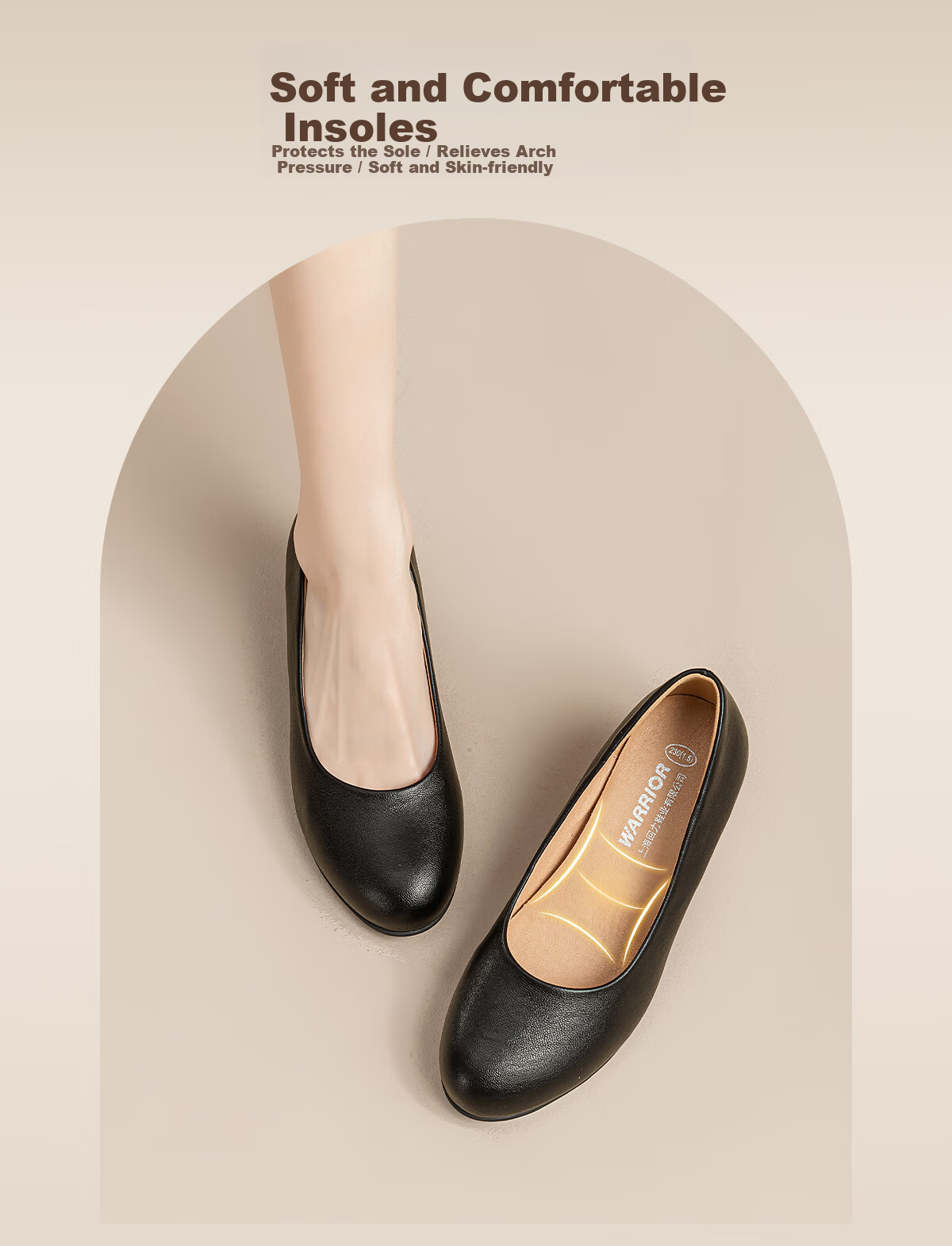 Warrior Black Work Shoes for Women Comfortable Long-Standing Office Shoes Chunky Heel Interview Leather Shoes Black Size 35 5