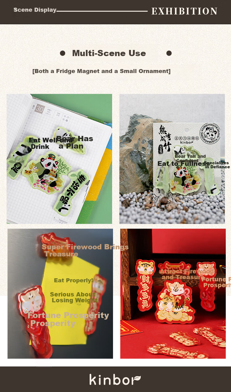 Kinbor Original Bear Bamboo Refrigerator Magnet Panda Festive Decoration Chinese Style Strong Magnetic Acrylic Creative 3D Small Decorative Magnet DT57426 7
