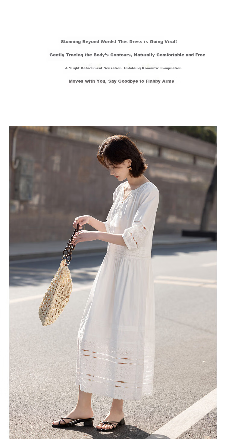 Demana Fresh Cotton Summer Elegant Tassel Ribbon Waist Slimming Conceal Body Dress for Women High-End Feel 5