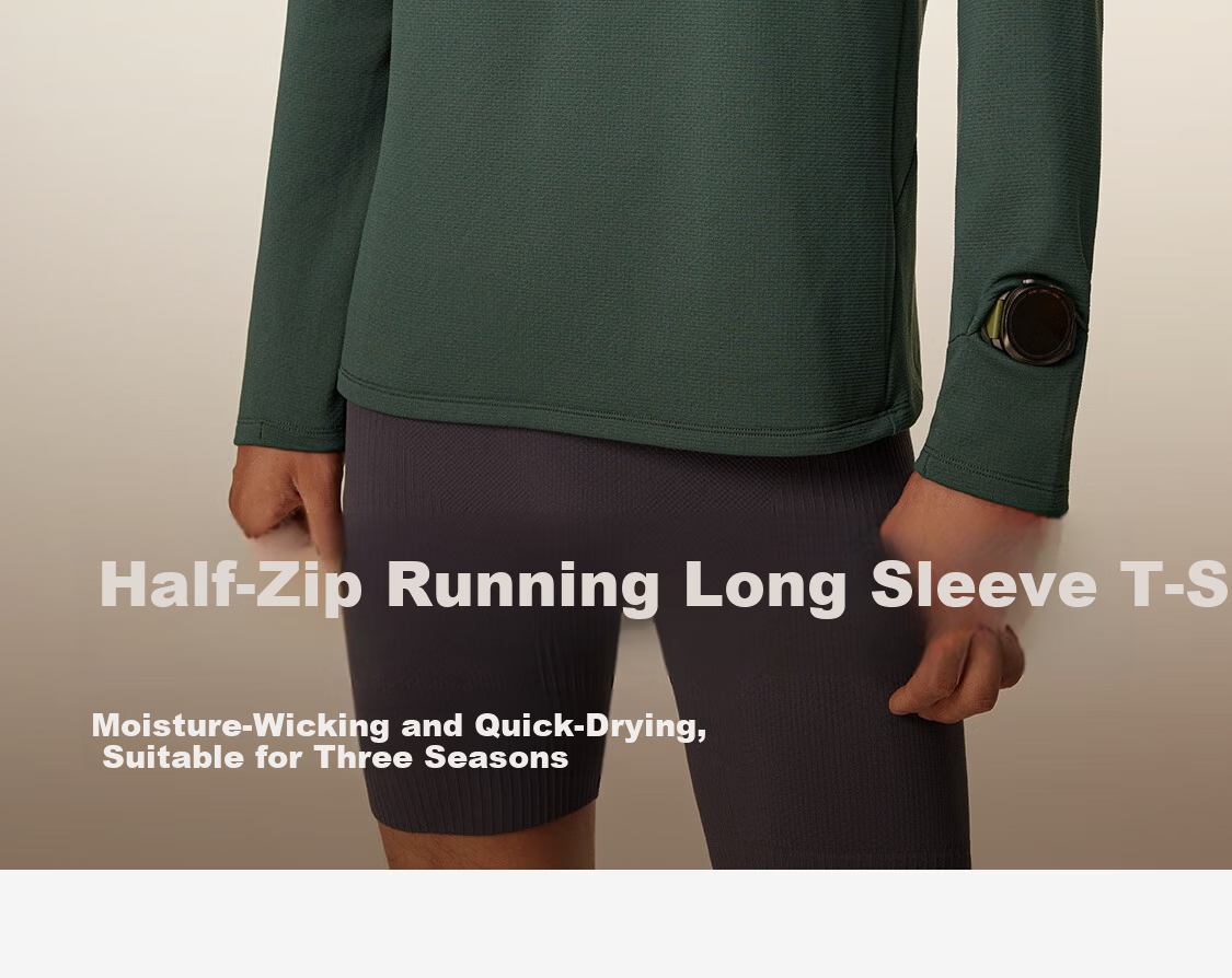 Keep Men's Sports T-Shirt Autumn Winter Breathable Quick-Dry Gym Half-Zip Stand Collar Running Long Sleeve Tee 8814 3