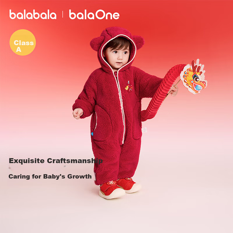 BALABALA 【balaOne】 Baby Toddler One-Piece Autumn Winter Romper Red New Year Greeting Warm Outfit