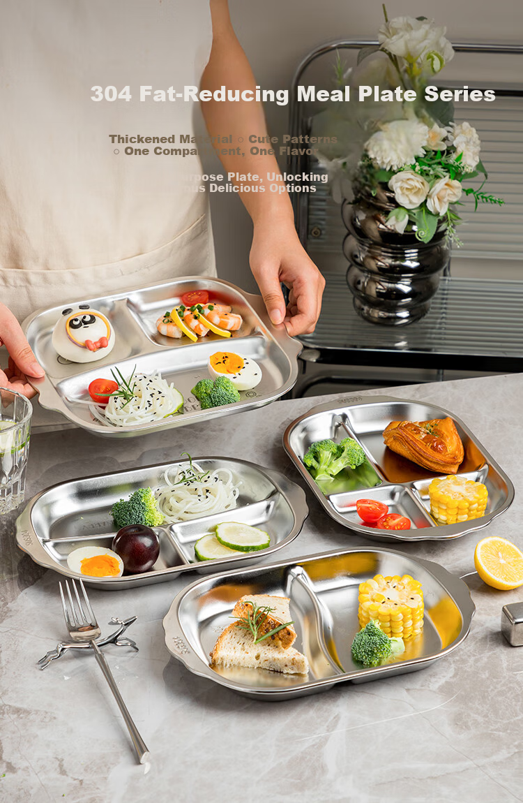 Banwu Life 304 Stainless Steel Meal Divider Plate Weight Loss 211 Compartment Plate Adult Portion Control Plate Food Divider Tray 1