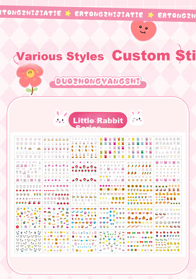 Deyin Children's Nail Stickers Wearable Nails Kids Manicure Stickers Baby Nail Decals Kindergarten Gift for Kids Ages 3-6 Handmade 30 Sheets Glow-in-the-Dark Rabbit Series 6651 7