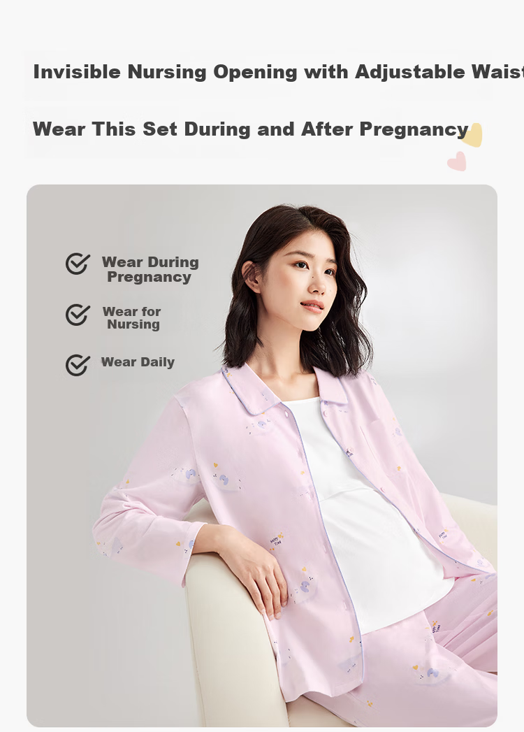 PurCotton High Cotton Content Maternity Nursing Pajama Set Spring Autumn Pink 170 6