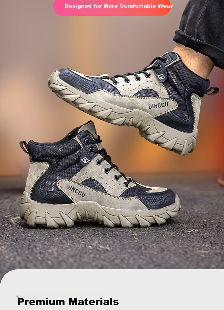 Dinggu Men's Four-Season Anti-Smash and Anti-Puncture Work Shoes High-Top Steel Toe Plush Safety Shoes 1279miGD44 4