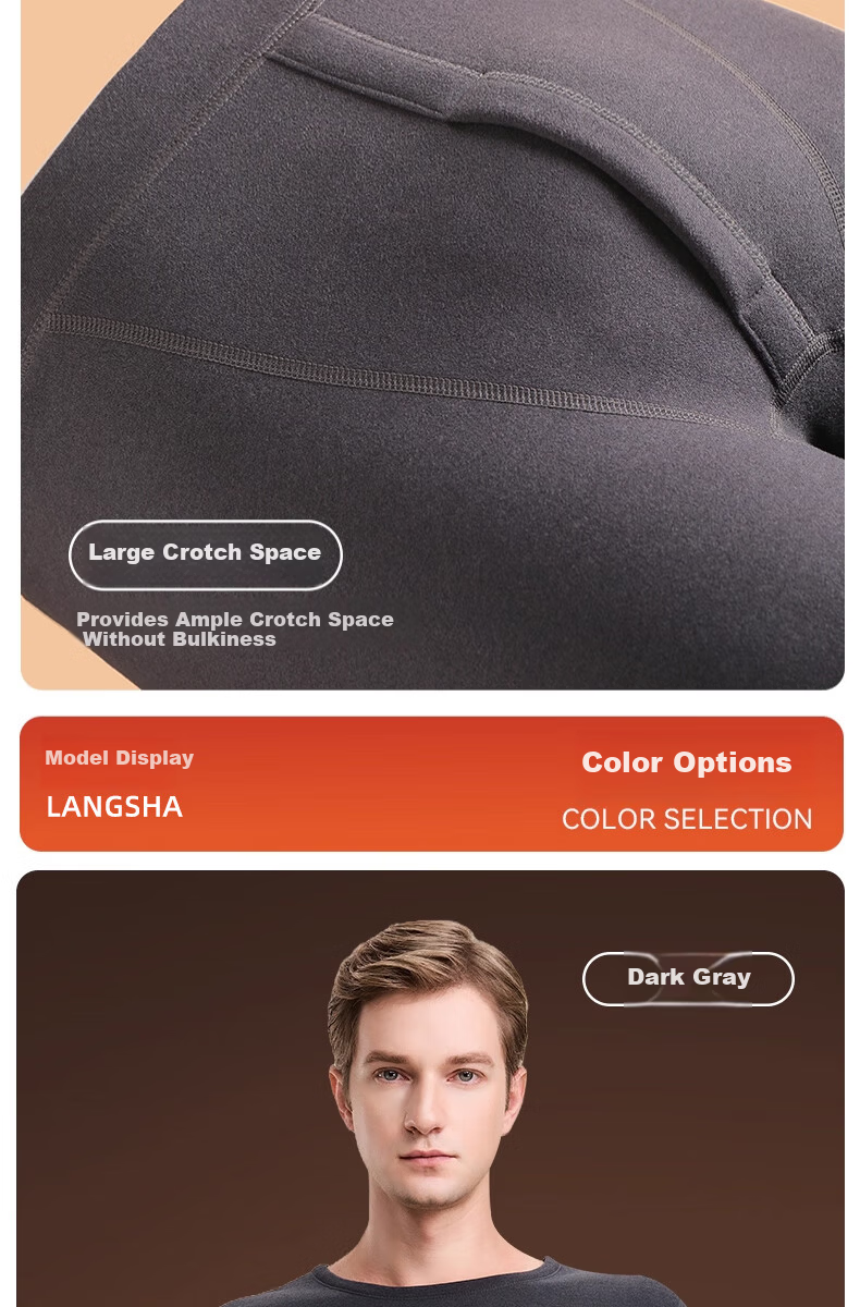 LangSha Men's Thermal Underwear Winter Fleece Thickened Cotton Base Layer Warm Crew Neck Gray 2XL 13