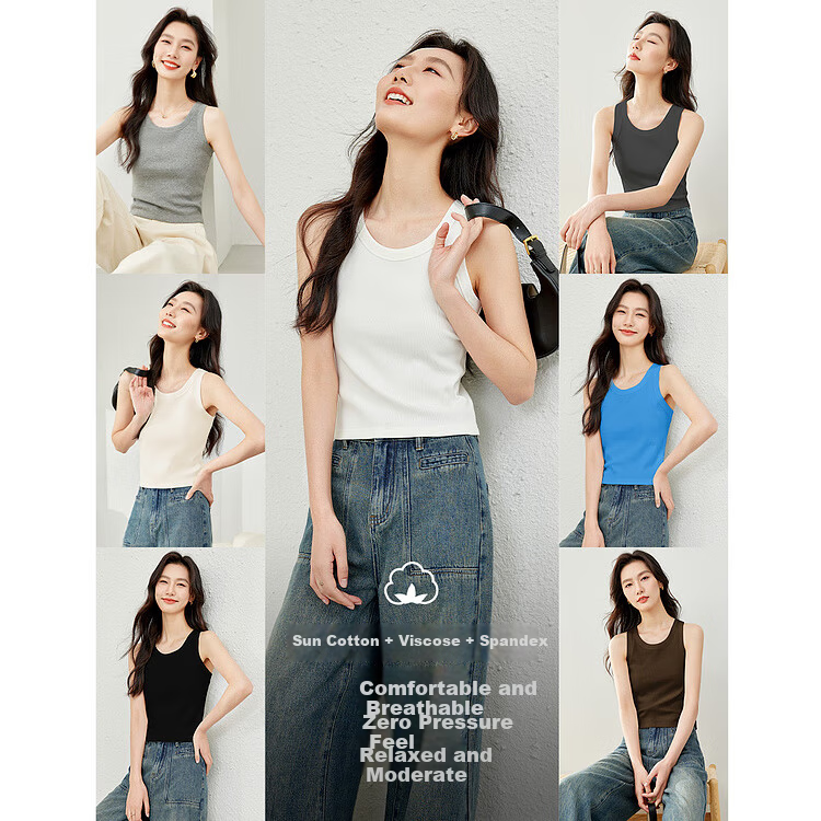 Fansiman White Tank Top Women's Inner Wear 2026 Summer Outerwear Slim Knit Top Apricot L 2