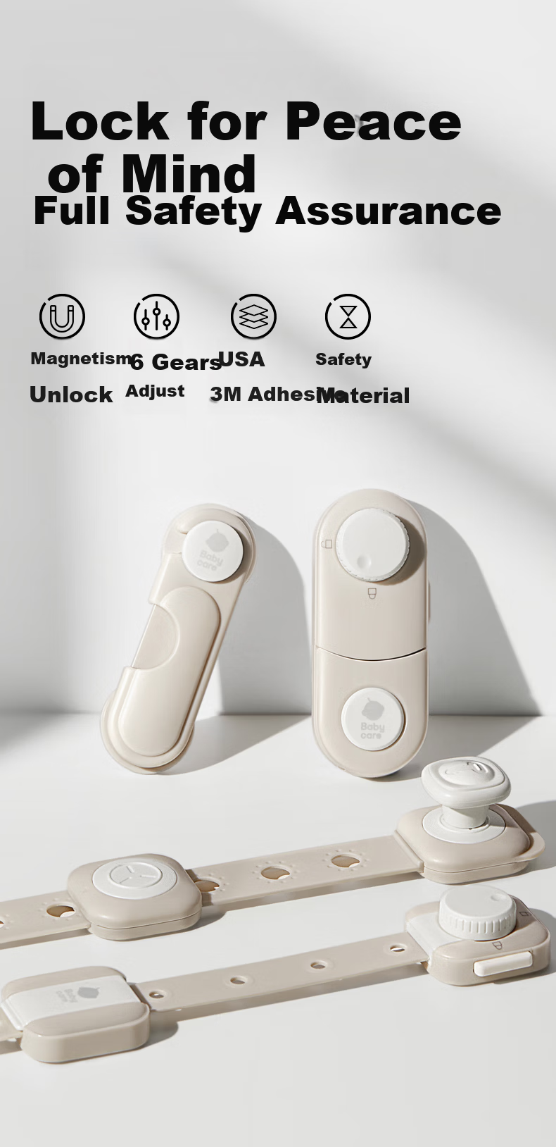 Babycare Child Safety Lock Drawer Baby Safety Door Lock Multifunctional Refrigerator Lock Cabinet Rotating Double Door - Kata White 1