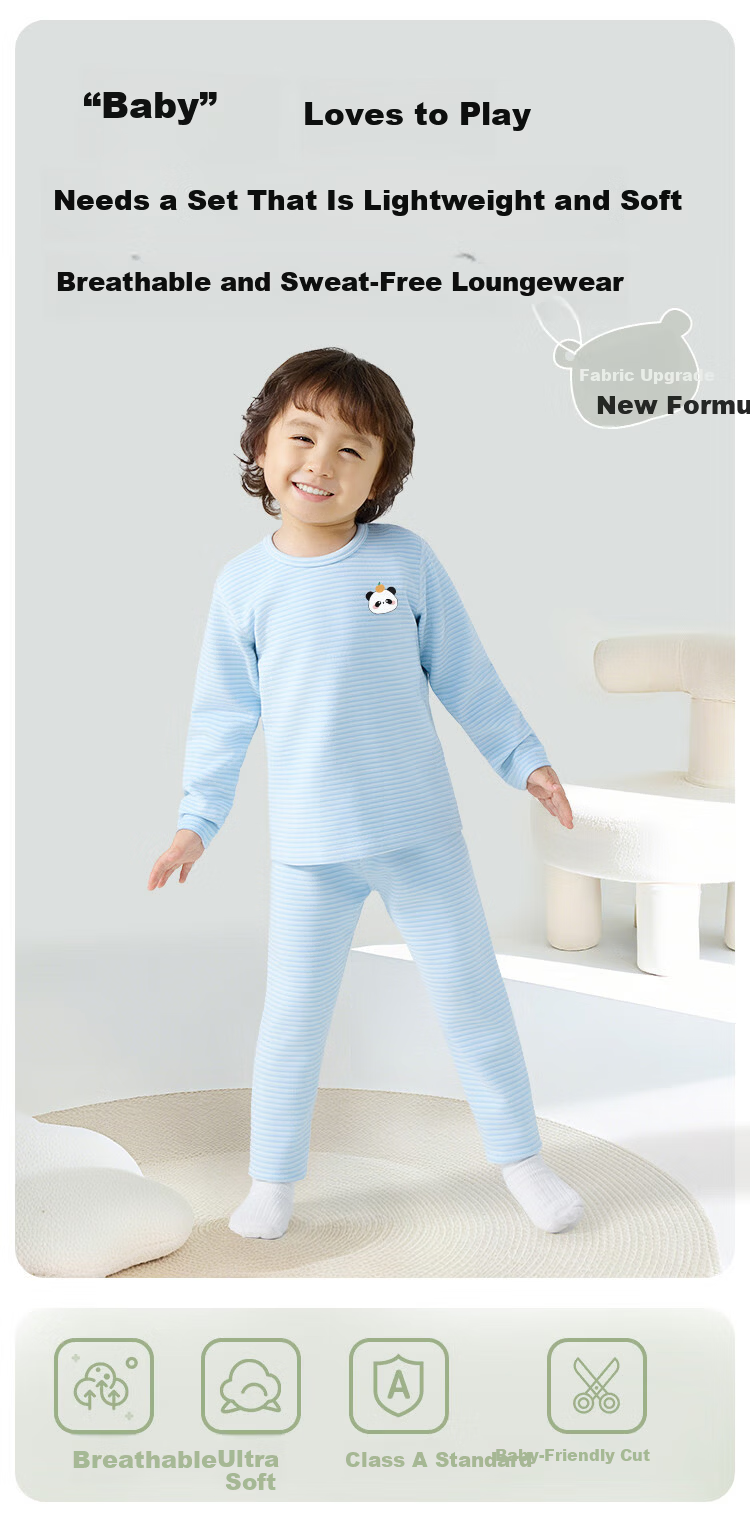 Aibedila Baby Autumn Clothes Set Boys Girls Children's Thermal Underwear Class A Warm Base Layer Set Cat 120 1