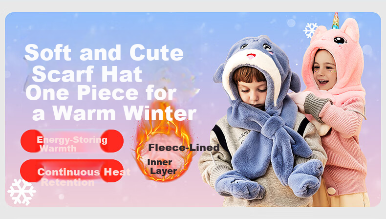 Mumeng Kids Autumn Winter Hat and Scarf Set Fleece Thickened Warm Hat Pink Unicorn for Older Children 2
