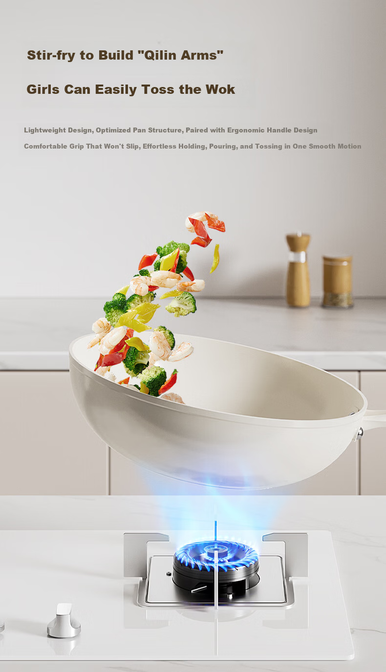 Midea Non-Stick Titanium Ceramic Frying Wok, Fluorine-Free, Low Oil Smoke, Suitable for Gas Stove and Induction Cooker 7
