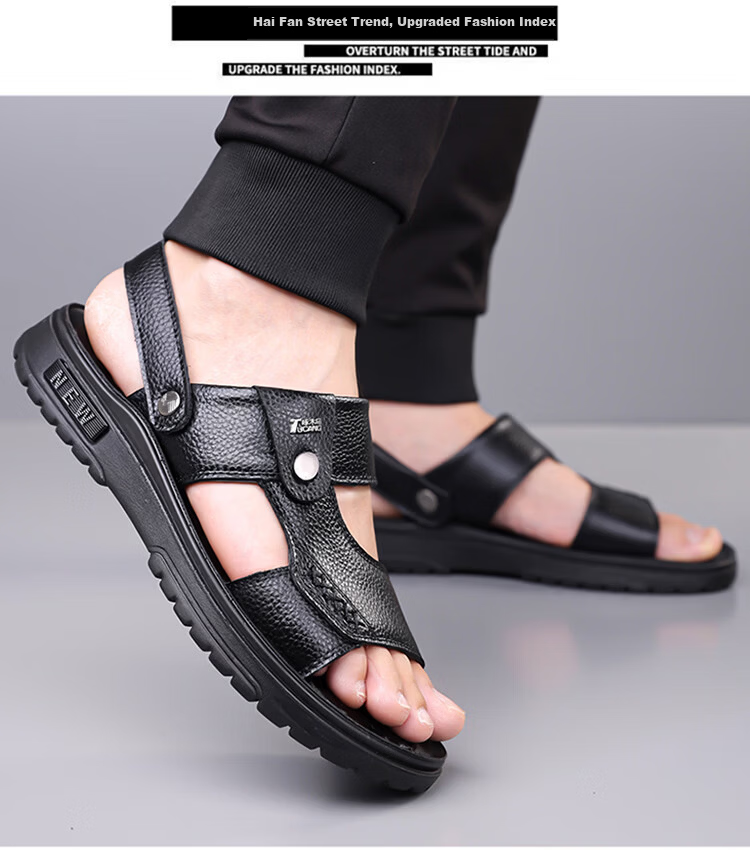 Woodpecker Men's Summer Casual Soft Sole Genuine Leather Beach Sandals Non-Slip Cowhide 19